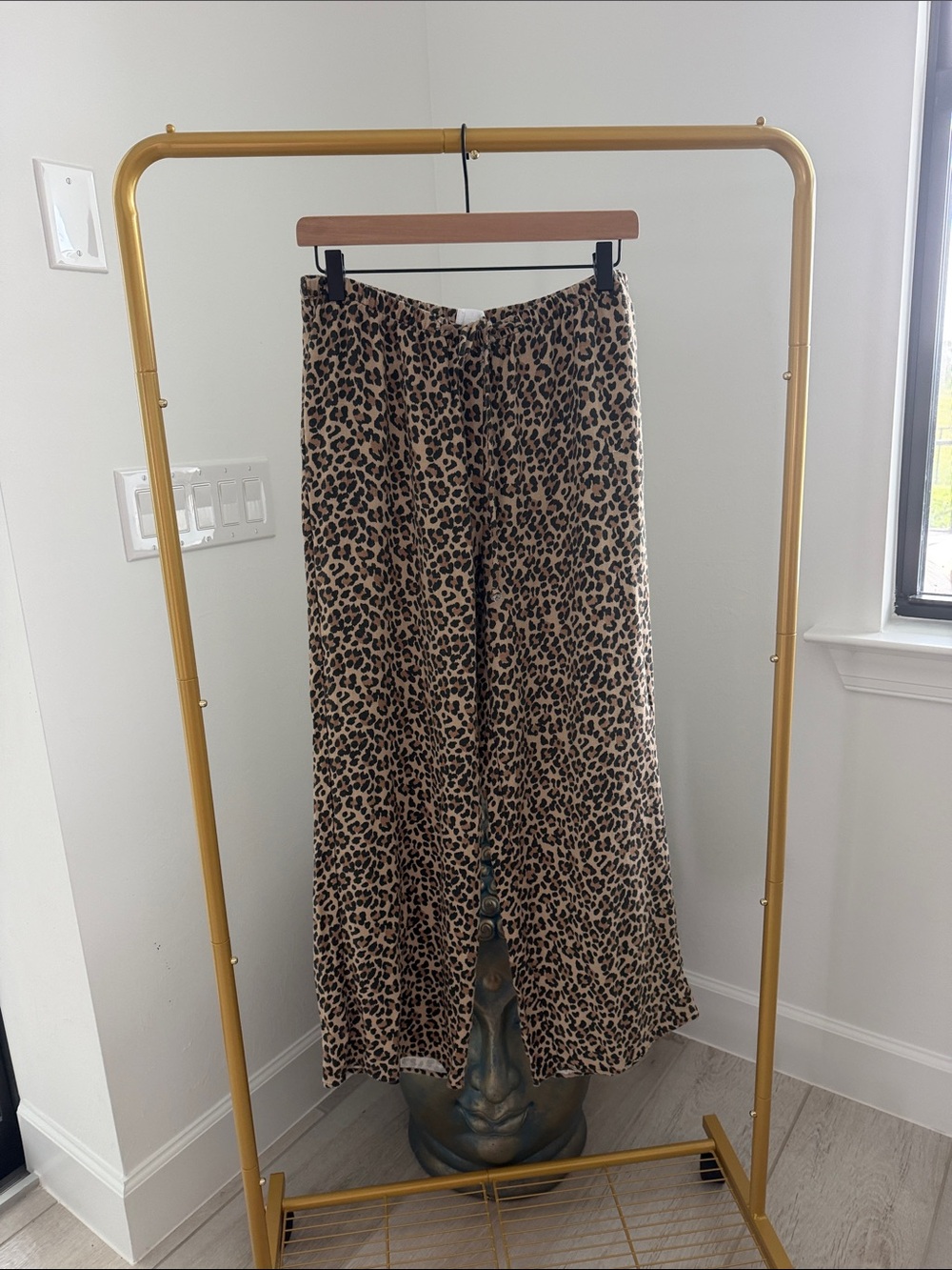Leopard Print Wide Leg Pants - Tan & Black